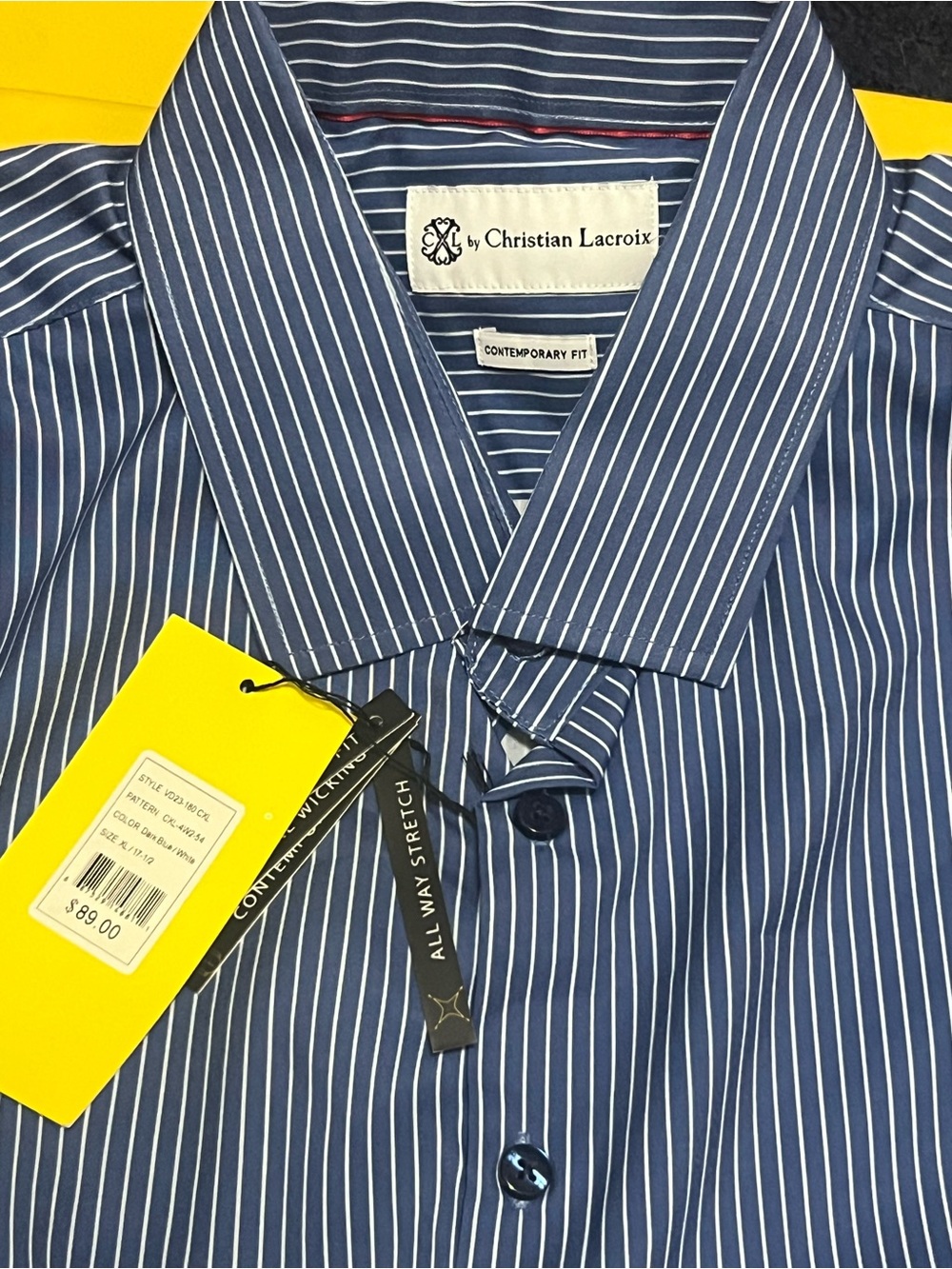 Christian Lacroix Men's Blue and White Pinstripe Button Up Dress Shirt - Picture 2 of 8